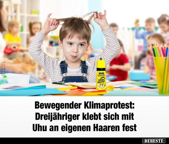 Bewegender Klimaprotest: Dreijähriger klebt sich mit Uhu an.. - Lustige Bilder | DEBESTE.de