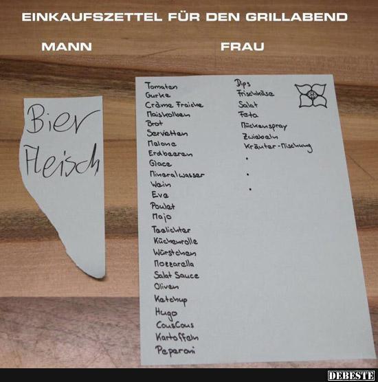 Einkaufszettel für den Grillabend... Mann / Frau. - Lustige Bilder | DEBESTE.de