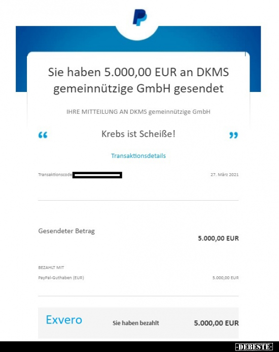 Sie haben 5.000,00 EUR an DKMS gemeinnützige GmbH.. - Lustige Bilder | DEBESTE.de