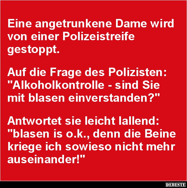 Eine angetrunkene Dame wird von einer Polizeistreife gestoppt.. - Lustige Bilder | DEBESTE.de