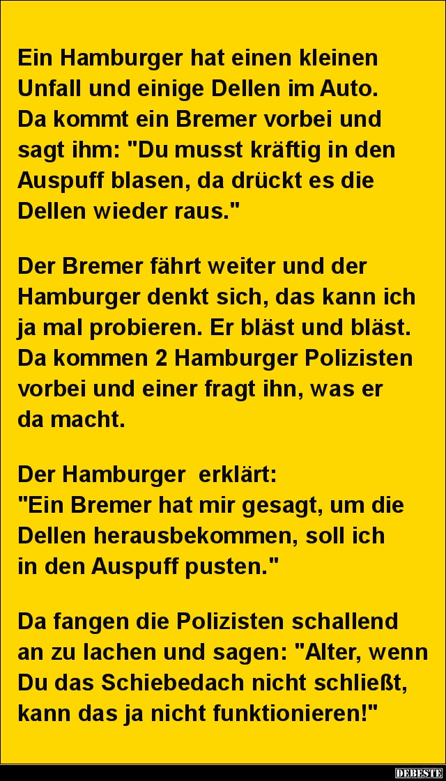 Ein Hamburger hat einen kleinen Unfall und einige Dellen im Auto.. - Lustige Bilder | DEBESTE.de