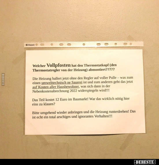 Welcher Vollpfosten hat den Thermostatkopf.. - Lustige Bilder | DEBESTE.de