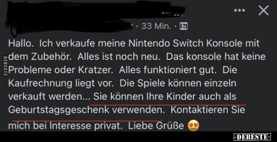 Hallo, Ich verkaufe meine Nintendo Switch Konsole mit dem.. - Lustige Bilder | DEBESTE.de
