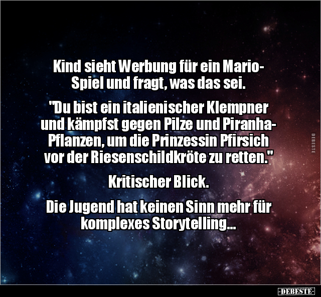 Kind sieht Werbung für ein Mario-Spiel und fragt, was das.. - Lustige Bilder | DEBESTE.de