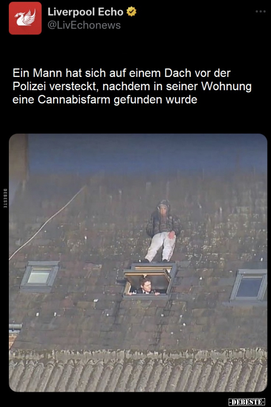 Ein Mann hat sich auf einem Dach vor der Polizei versteckt.. - Lustige Bilder | DEBESTE.de