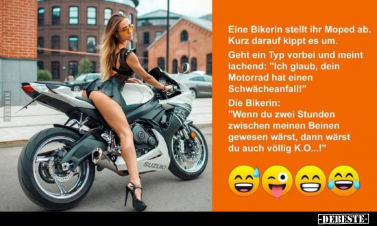 Eine Bikerin stellt ihr Moped ab. Kurz darauf kippt es.. - Lustige Bilder | DEBESTE.de