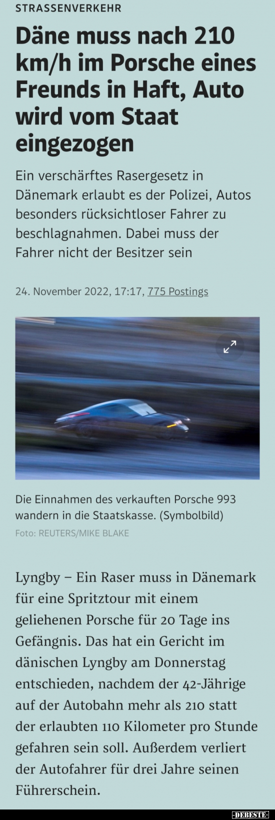 Däne muss nach 210 km/h im Porsche eines Freunds in Haft.. - Lustige Bilder | DEBESTE.de