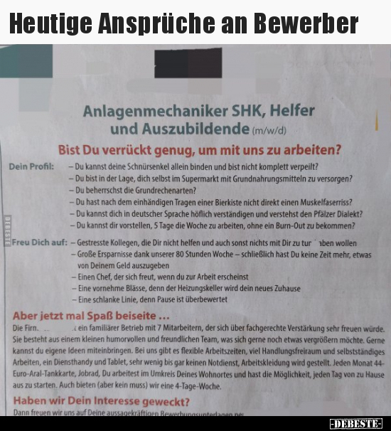 Heutige Ansprüche an Bewerber.. - Lustige Bilder | DEBESTE.de