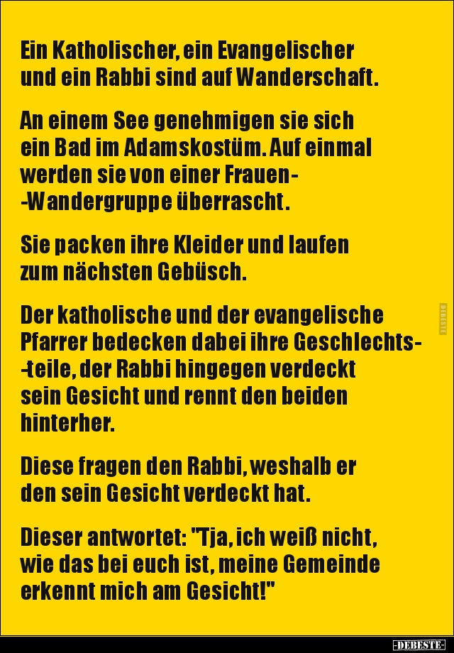Ein Katholischer, ein Evangelischer und ein Rabbi sind auf.. - Lustige Bilder | DEBESTE.de