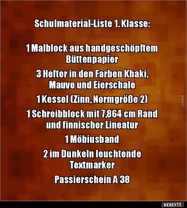 Schulmaterial-Liste 1. Klasse: 1 Malblock aus.. - Lustige Bilder | DEBESTE.de