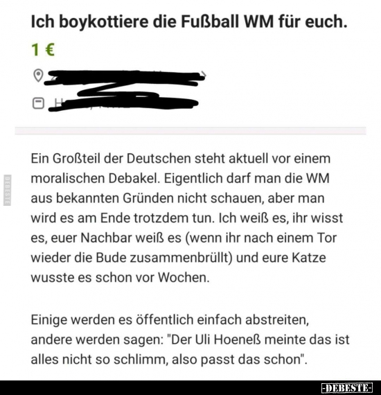 Ich boykottiere die Fußball WM für euch... - Lustige Bilder | DEBESTE.de