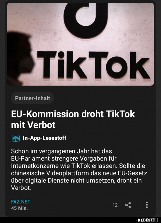 EU-Kommission droht TikTok mit Verbot.. - Lustige Bilder | DEBESTE.de