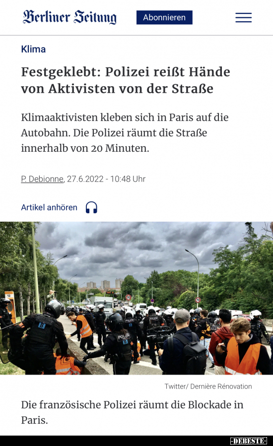 Festgeklebt: Polizei reißt Hände von Aktivisten von der.. - Lustige Bilder | DEBESTE.de