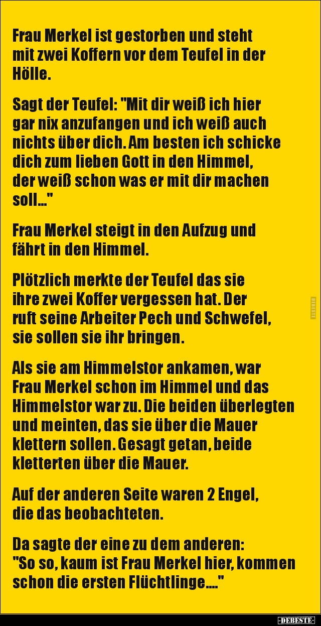 Frau Merkel ist gestorben und steht mit zwei Koffern vor.. - Lustige Bilder | DEBESTE.de