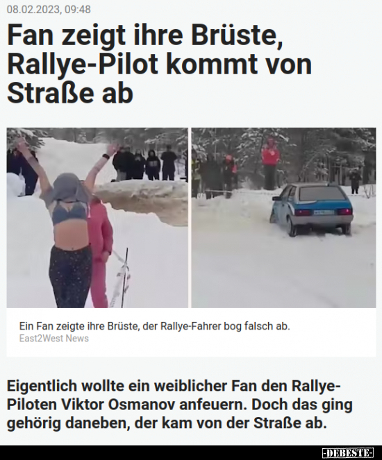 Fan zeigt ihre Brüste, Rallye-Pilot kommt von Straße ab.. - Lustige Bilder | DEBESTE.de