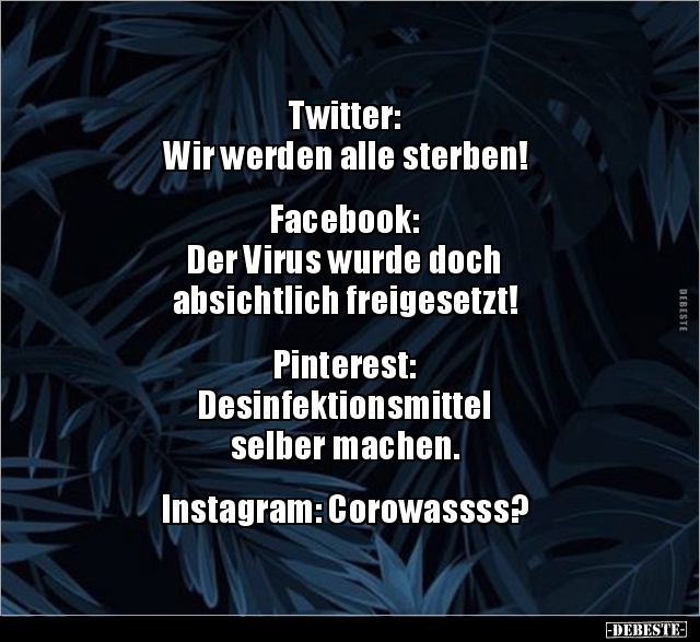 Twitter: Wir werden alle sterben! Facebook: Der Virus.. - Lustige Bilder | DEBESTE.de