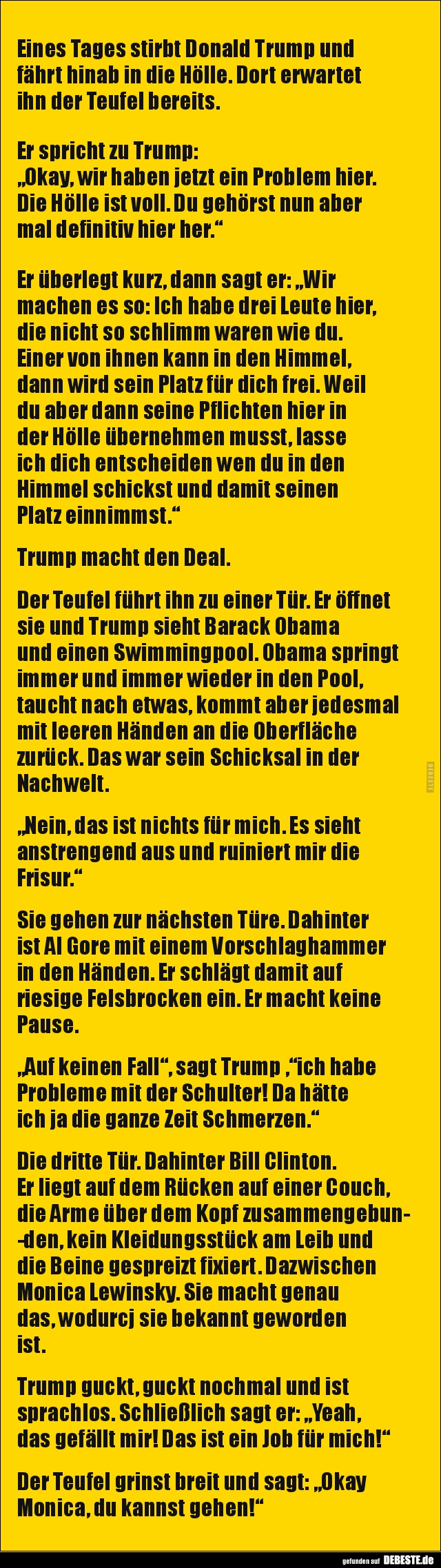 Eines Tages stirbt Donald Trump und fährt hinab in die.. - Lustige Bilder | DEBESTE.de