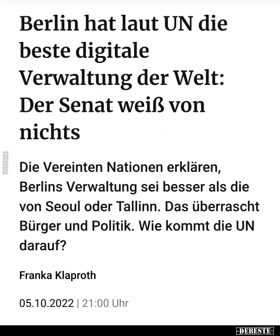 Berlin hat laut UN die beste digitale Verwaltung der Welt.. - Lustige Bilder | DEBESTE.de