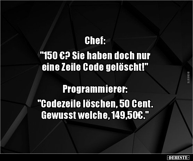 Chef: "150 €? Sie haben doch nur eine Zeile Code.." - Lustige Bilder | DEBESTE.de