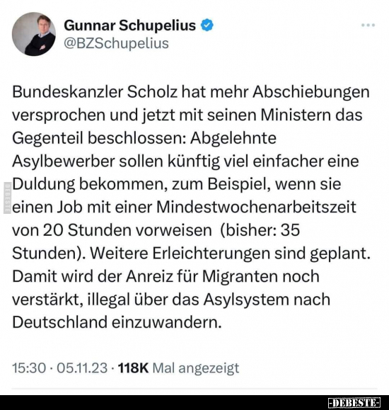 Bundeskanzler Scholz hat mehr Abschiebungen versprochen und.. - Lustige Bilder | DEBESTE.de