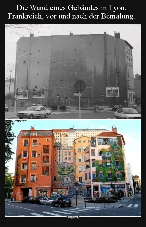Die Wand eines Gebäudes in Lyon, Frankreich, vor und nach.. - Lustige Bilder | DEBESTE.de