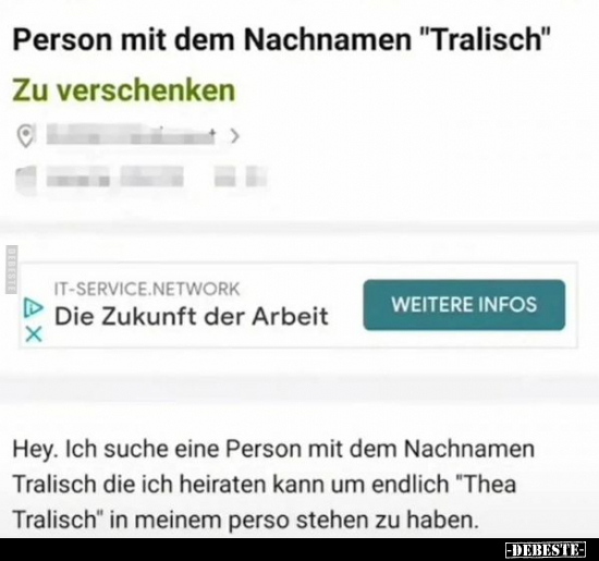 Person mit dem Nachnamen "Tralisch".. - Lustige Bilder | DEBESTE.de