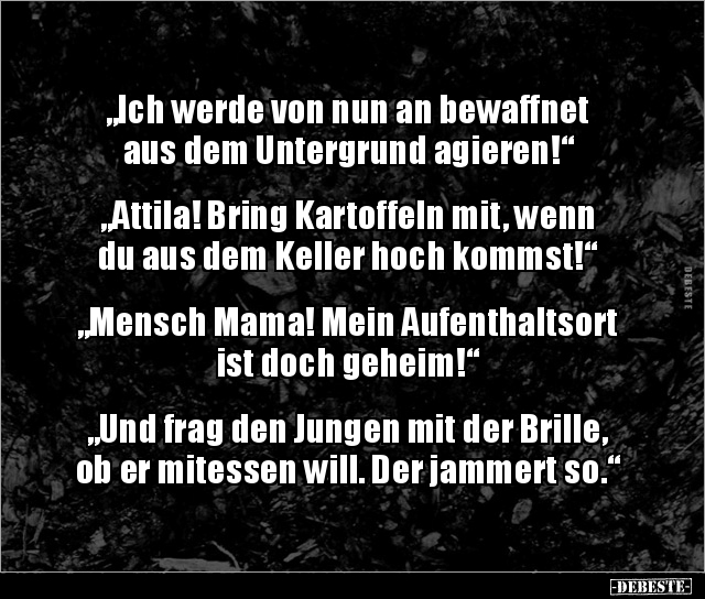 "Ich werde von nun an bewaffnet aus dem Untergrund.." - Lustige Bilder | DEBESTE.de