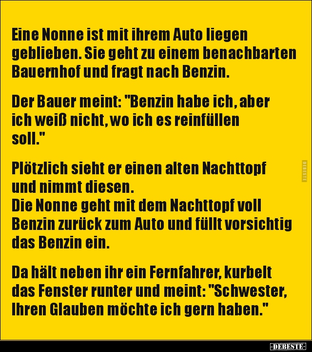 Eine Nonne ist mit ihrem Auto liegen geblieben... - Lustige Bilder | DEBESTE.de