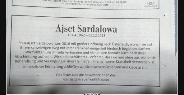 Traueranzeige. In der Kleinen Zeitung, heutige Ausgabe