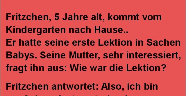 Fritzchen, 5 Jahre alt, kommt vom Kindergarten nach Hause.. | Lustige