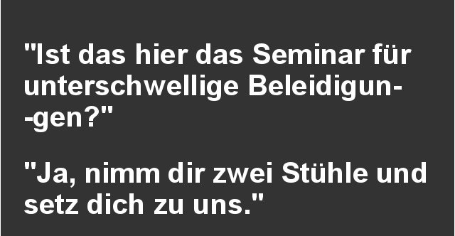 Ist das hier das Seminar für unterschwellige Beleidigungen? Lustige