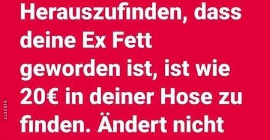 Herauszufinden, dass deine Ex Fett geworden ist, ist wie.. Lustige