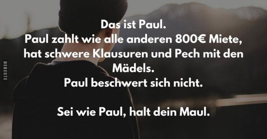 48+ Sei wie paul sprueche , Das ist Paul. Paul zahlt wie alle anderen 800€ Miete.. Lustige Bilder, Sprüche, Witze, echt lustig