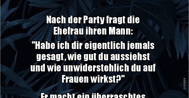 Nach der Party fragt die Ehefrau ihren Mann "Habe ich.." Lustige