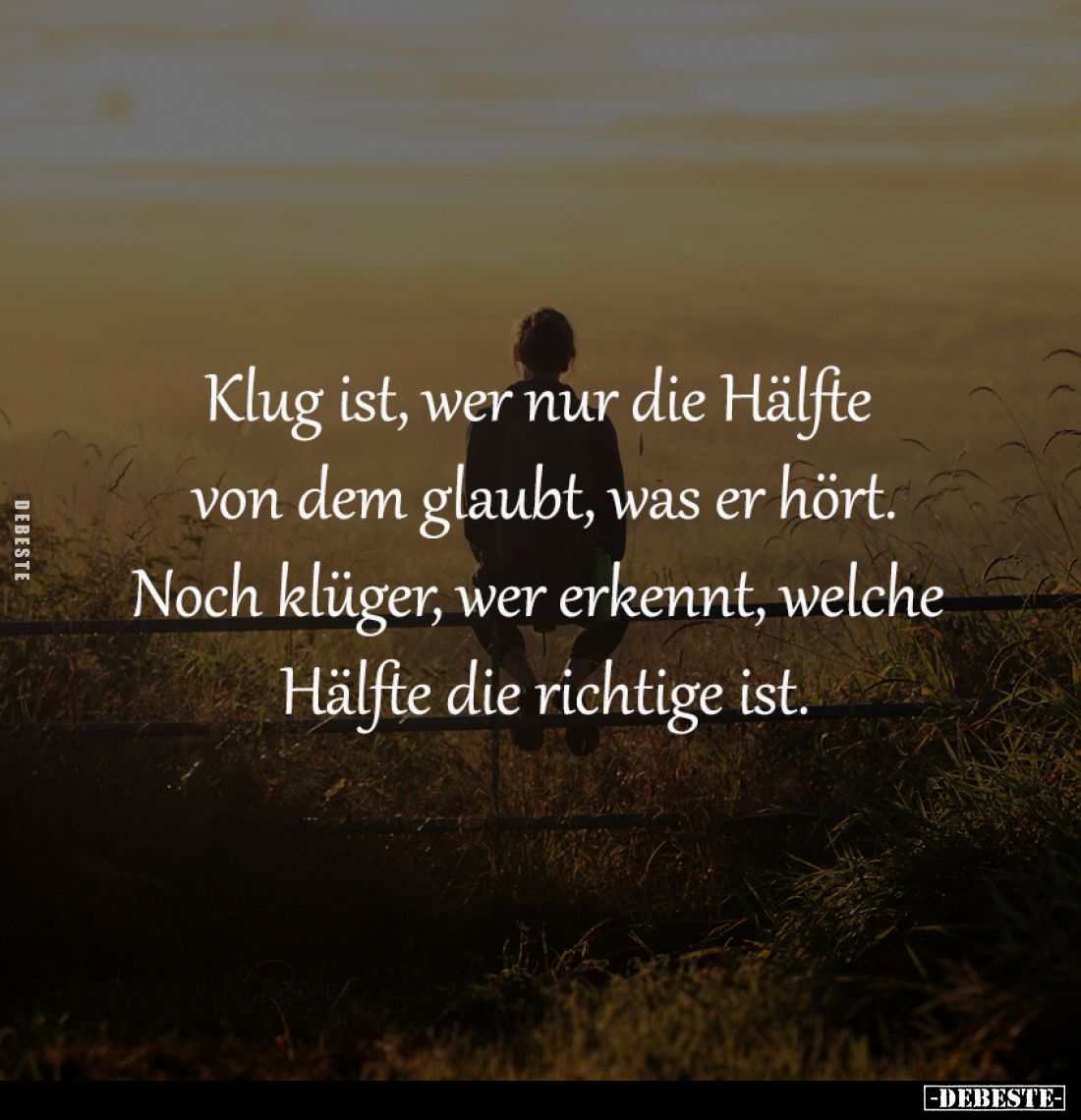 Klug ist, wer nur die Hälfte
von dem glaubt, was er hört.
Noch klüger, wer erkennt, welche
Hälfte die richtige ist.