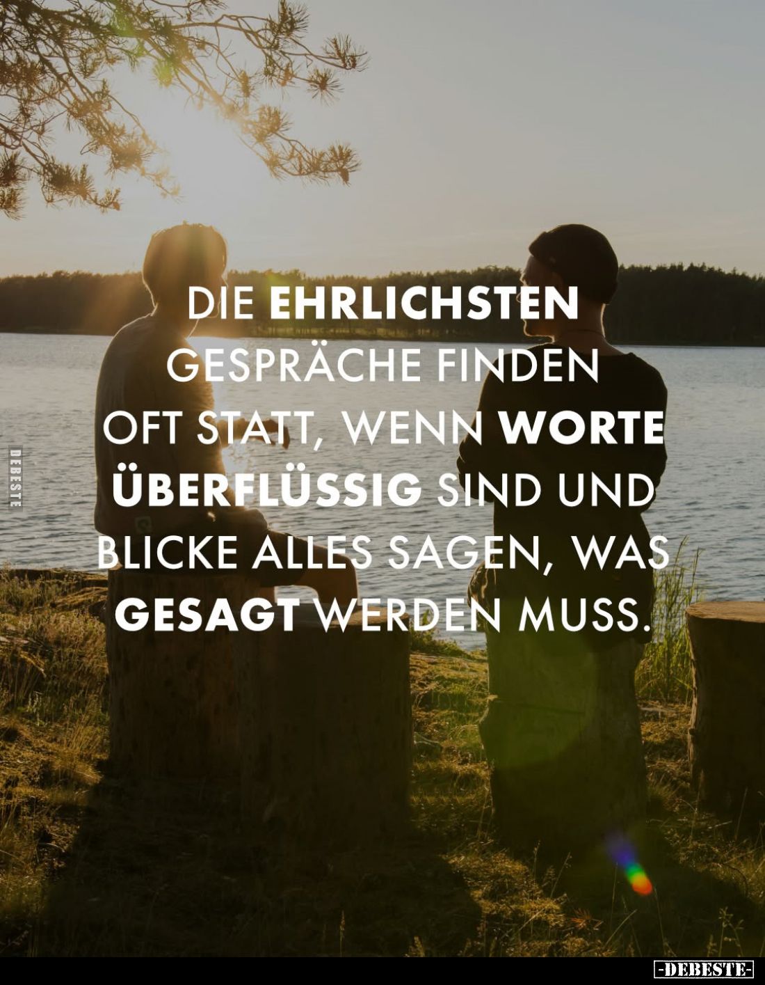 Die ehrlichsten
Gespräche finden oft statt, wenn Worte überflüssig sind und Blicke alles sagen, was gesagt werden muss.