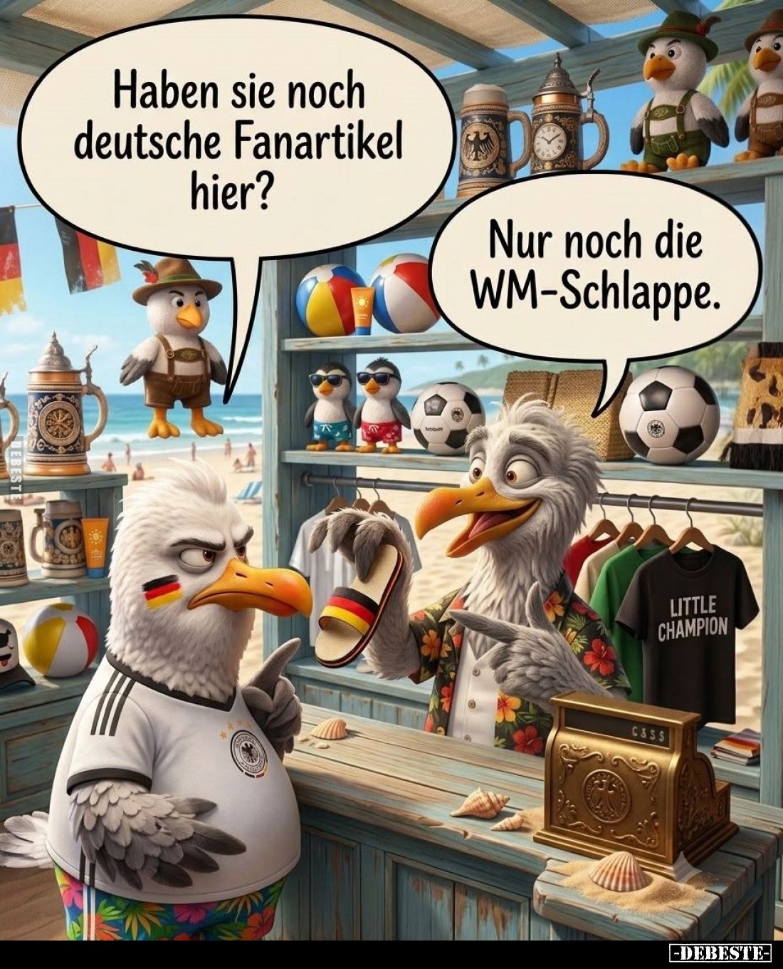 Haben Sie noch deutsche Fanartikel hier? -
Nur noch die WM-Schlappe.