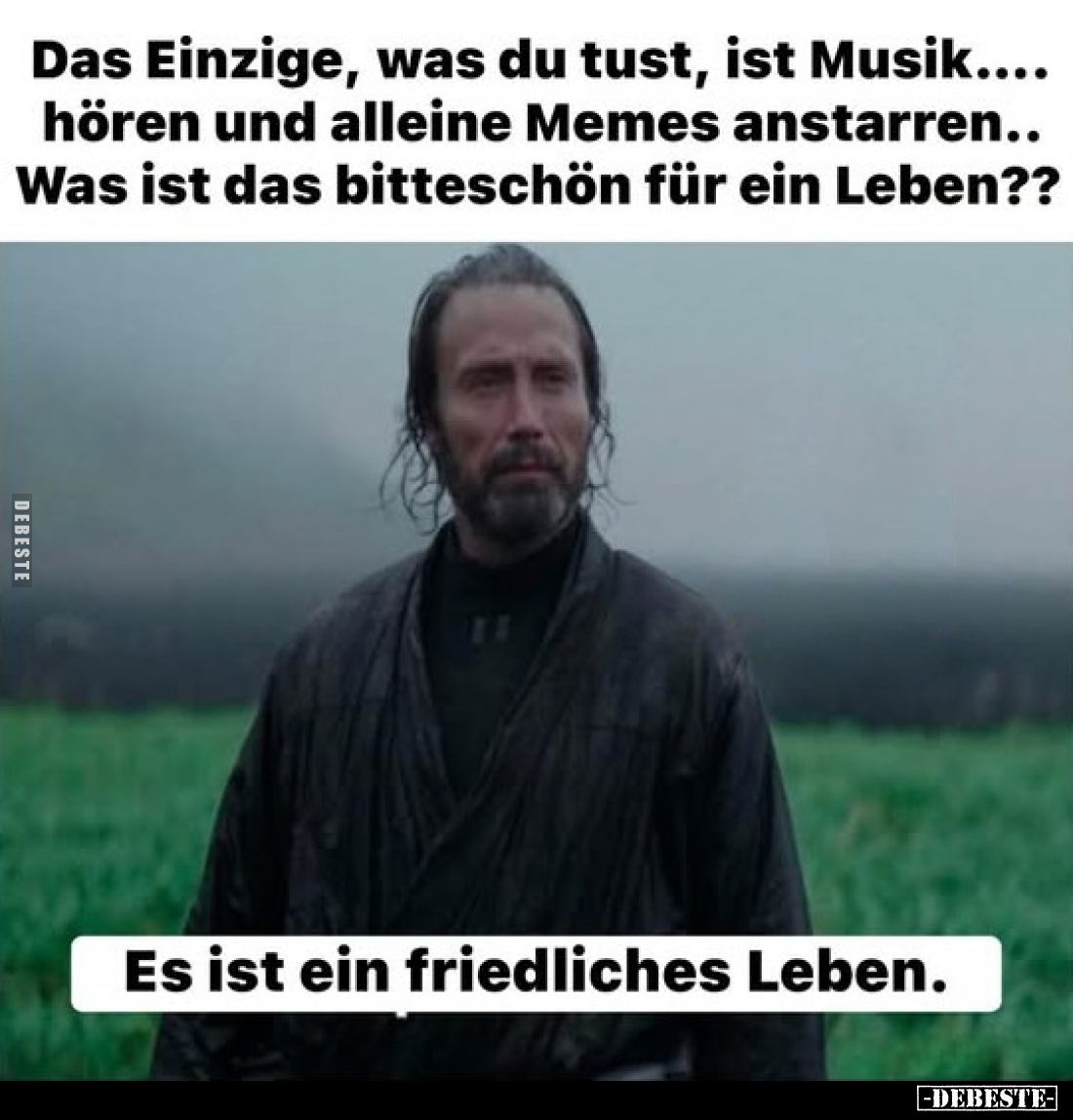 Das Einzige, was du tust, ist Musik.... hören und alleine Memes anstarren.. Was ist das bitteschön für ein Leben??
Es ist ...