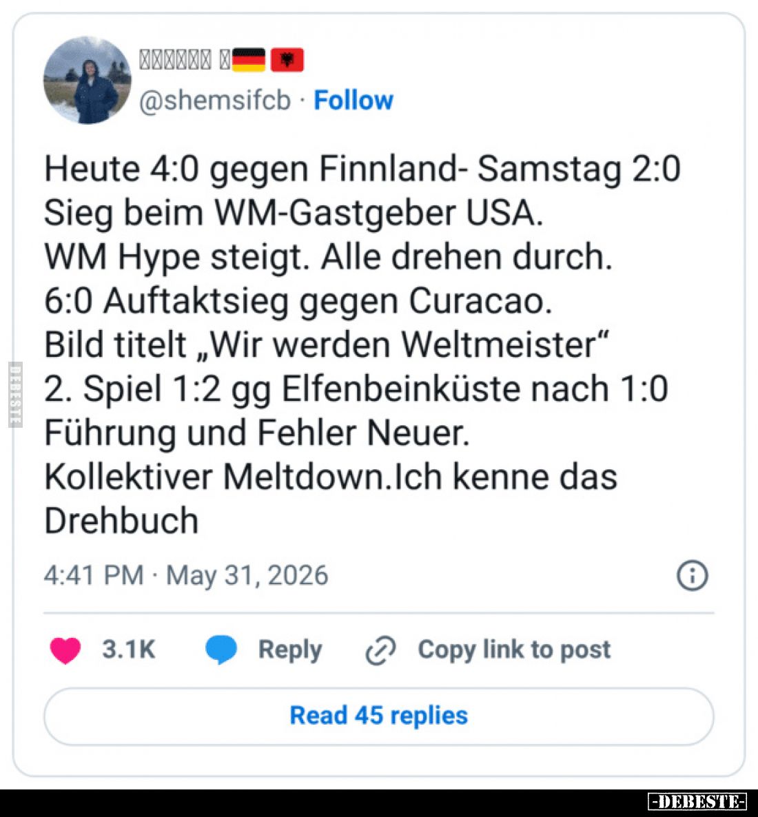 Heute 4:0 gegen Finnland- Samstag 2:0 Sieg beim WM-Gastgeber USA.

WM Hype steigt. Alle drehen durch. 6:0 Auftaktsieg gegen...
