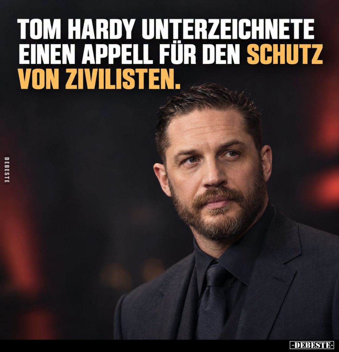 Tom Hardy unterzeichnετε einen Appell für den Schutz von Zivilisten.