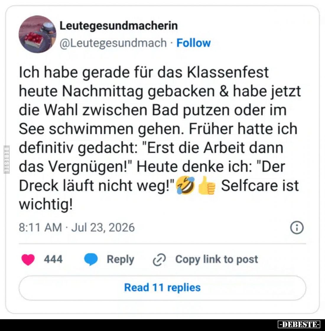 Ich habe gerade für das Klassenfest heute Nachmittag gebacken & habe jetzt die Wahl zwischen Bad putzen oder im See schwi...