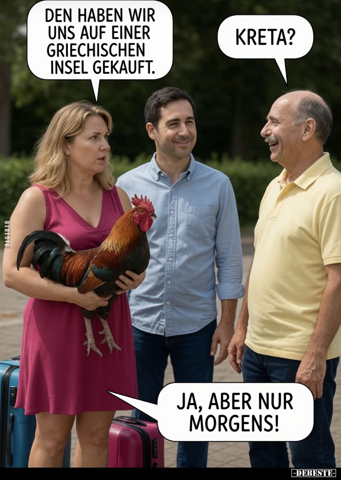 Den haben wir uns auf einer griechischen Insel gekauft. -
Kreta? -
Ja, aber nur morgens!