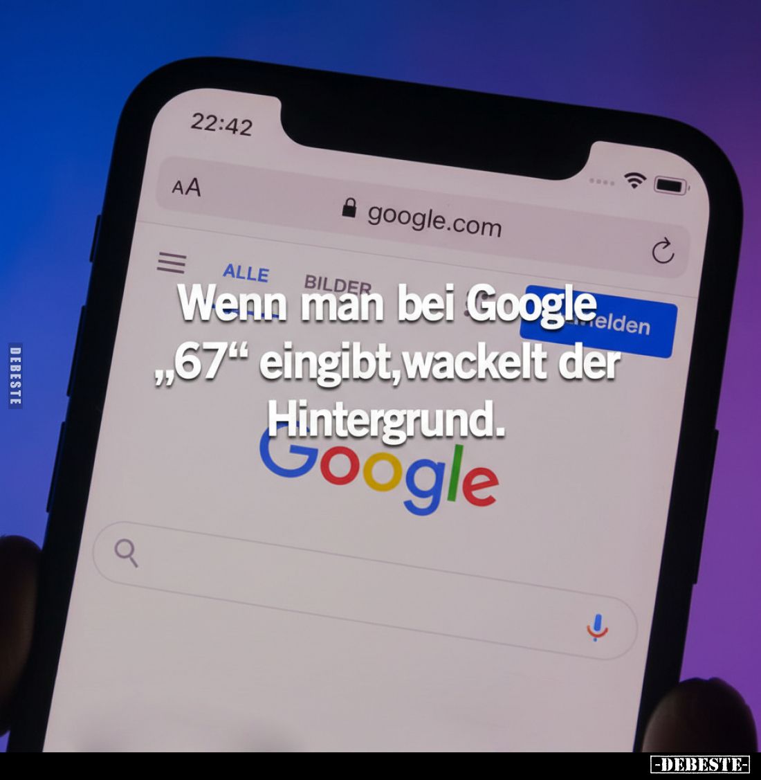 Wenn man bei Google „67" eingibt, wackelt der Hintergrund.