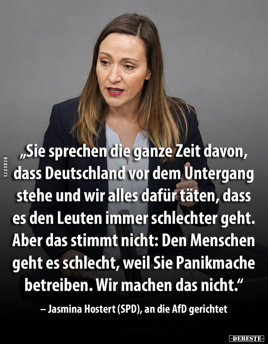 Sie sprechen die ganze Zeit davon, dass Deutschland vor dem Untergang stehe und wir alles dafür täten, dass es den Leuten imm...