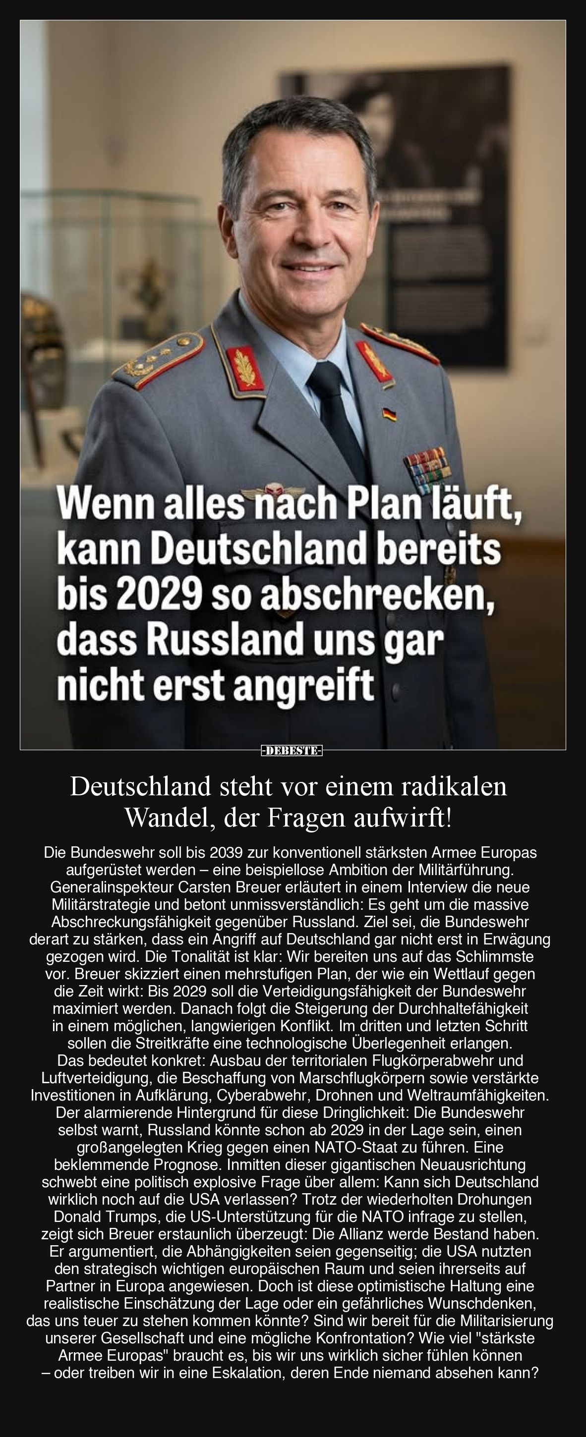 Deutschland steht vor einem radikalen Wandel, der Fragen aufwirft! Die Bundeswehr soll bis 2039 zur konventionell stärksten A...