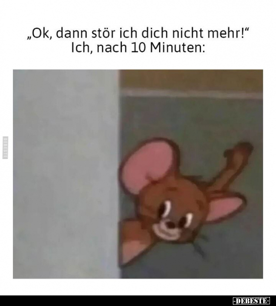 "Ok, dann stör ich dich nicht mehr!" Ich, nach 10 Minuten: