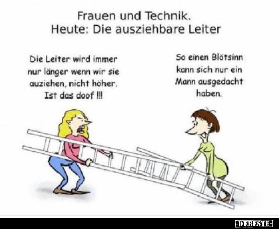 Frauen und Technik. Heute: Die ausziehbare Leiter.. - Lustige Bilder | DEBESTE.de
