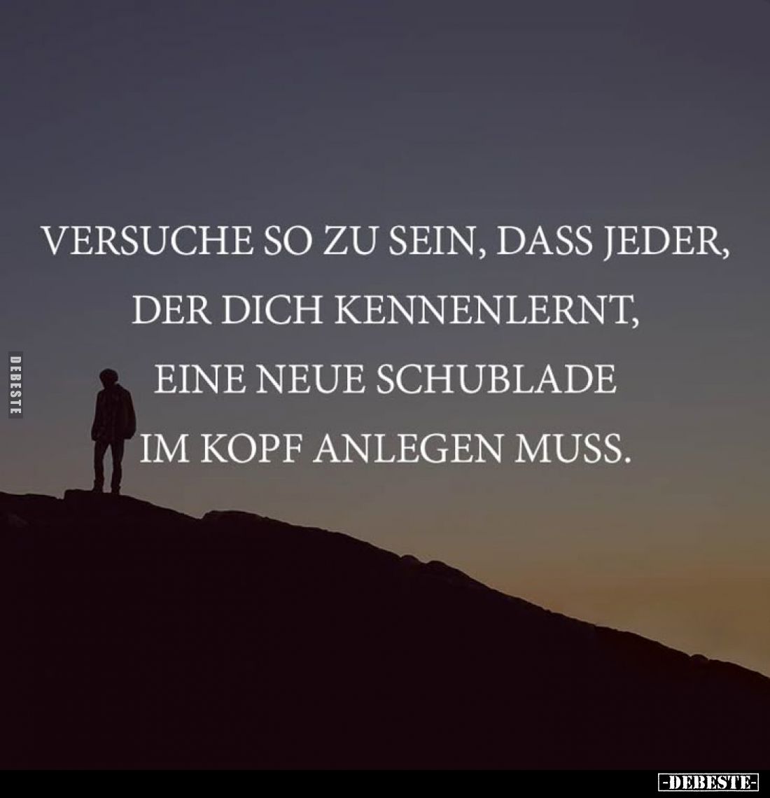 Versuche so zu sein, dass jeder, der dich kennenlernt, eine neue Schublade im Kopf anlegen muss.