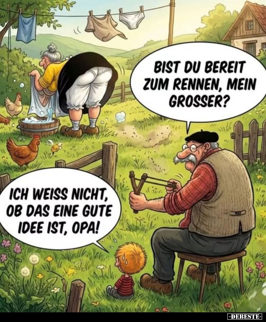 Bist du bereit zum rennen, mein Grosser?
-
Ich weiss nicht, ob das eine gute Idee ist, Opa!