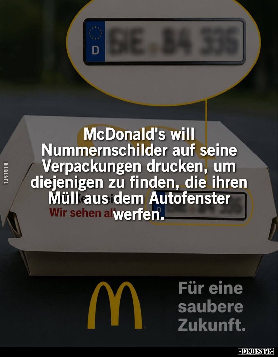 McDonald's will Nummernschilder auf seine Verpackungen drucken, um diejenigen zu finden, die ihren Müll aus dem Autofenster w...